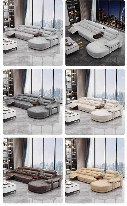 -Modern leather electric recliner sofa couch corner L shape moduler sectional sofas recliner seats living room furniture home