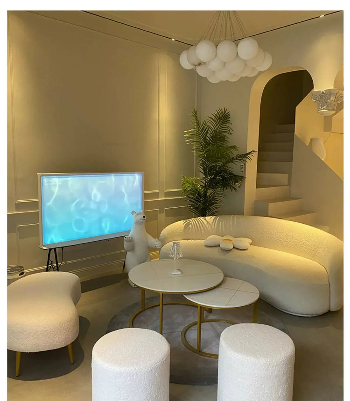 Curved Living Room Sofas Designer Beauty Salon Sofa Clothing Store Rest Area Reception Sofa Cream Style Living Room Furniture GL