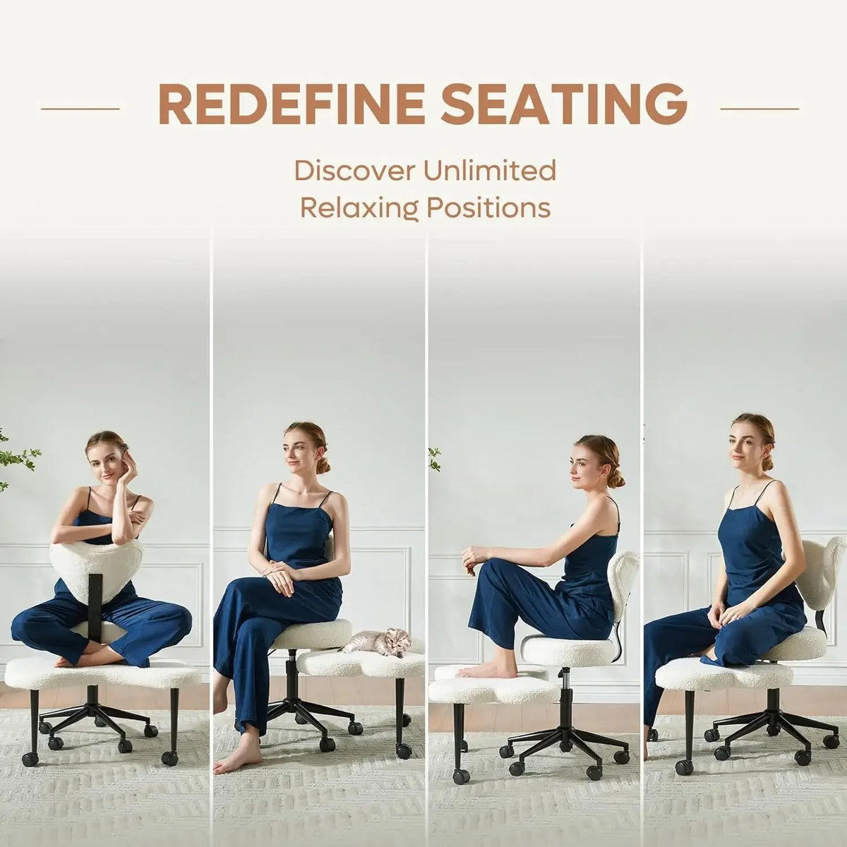 Ergonomic Cross Legged Chair, 360° Swivel Meditation Chair with Wheels, Height Adjustable Seat for ADHD, Strong Lumbar Support