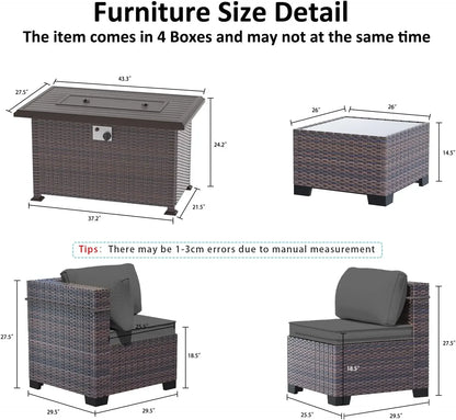 Outdoor Patio Furniture Se,  6 Pieces Outdoor Furniture Patio Sectional Sofa s w/43 Propane Gas Firepit   Coffee