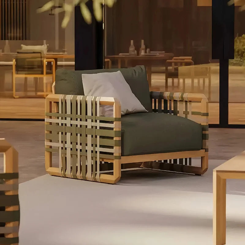 Outdoor solid wood sofa villa terrace rattan chair leisure combination furniture