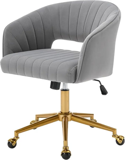 elegant gray office desk chairs, contemporary velvet swivel chairs, adjustable height vanity seats with metallic base, ergonomic