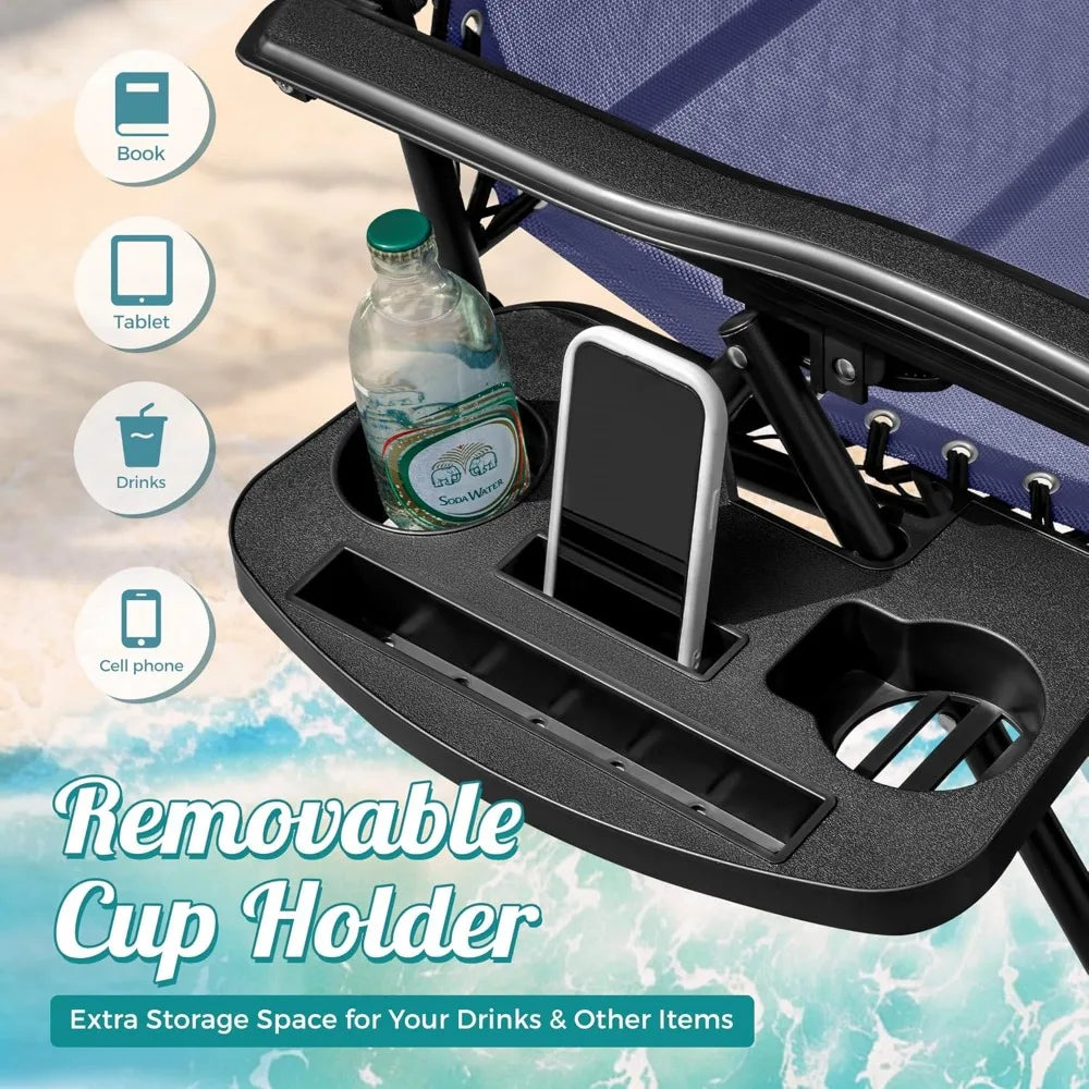 Zero Gravity Chair Patio Folding Lawn Outdoor Lounge Gravity Camp Reclining Lounge Chair with Cup Holder Pillows for Pool