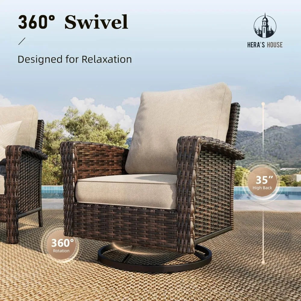Rattan Outdoor Furniture Set, 6-piece Outdoor Deep-seated Leisure Set, Including Brazier Table and Footstool