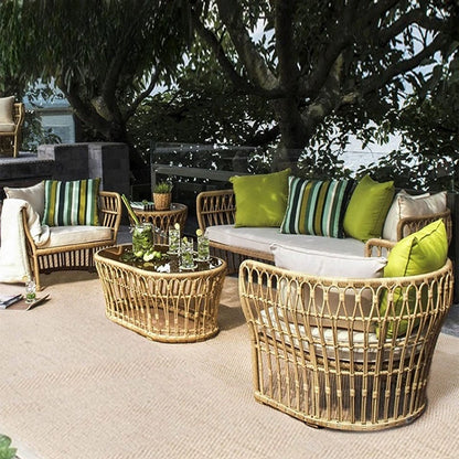 Leisure villa rattan sofa set courtyard garden multi-person furniture combination hotel homestay coffee table rattan sofa