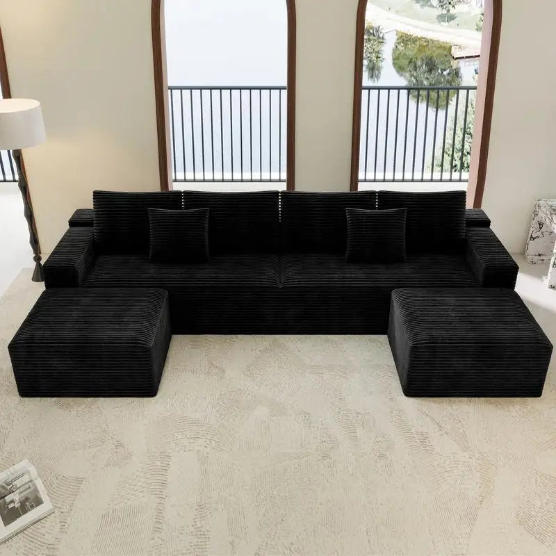 Modular Sectional Sofa, Upholstered Compressed Couch for Living Room, Bedroom, Apartment, No Assembly Required, 4-Piece Free