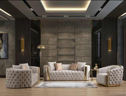 Newest Luxury Stainless Steel Living Room Sofa Set Button Design 2-3 Seater Velvet Couch for Home Hotel