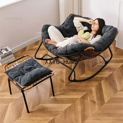 Nordic Lazy Living Room Chairs Home Balcony Rocking Chairs Reclining Sofas Rattan Sofa Leisure Rocking Chair Home Furniture