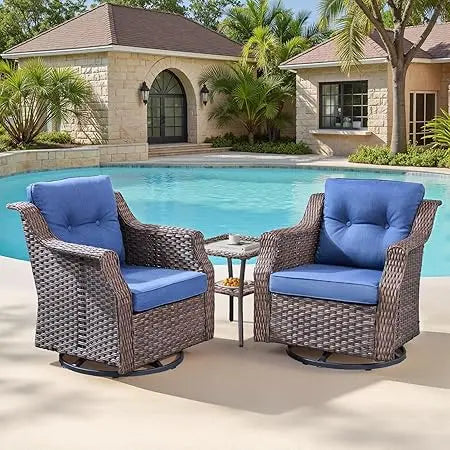 Patio Wicker Chairs Swivel Rocker-Outdoor Swivel Rocker Chair Set of 2 with All Weather Wicker Glider Rocker Set, PE Rattan Swiv