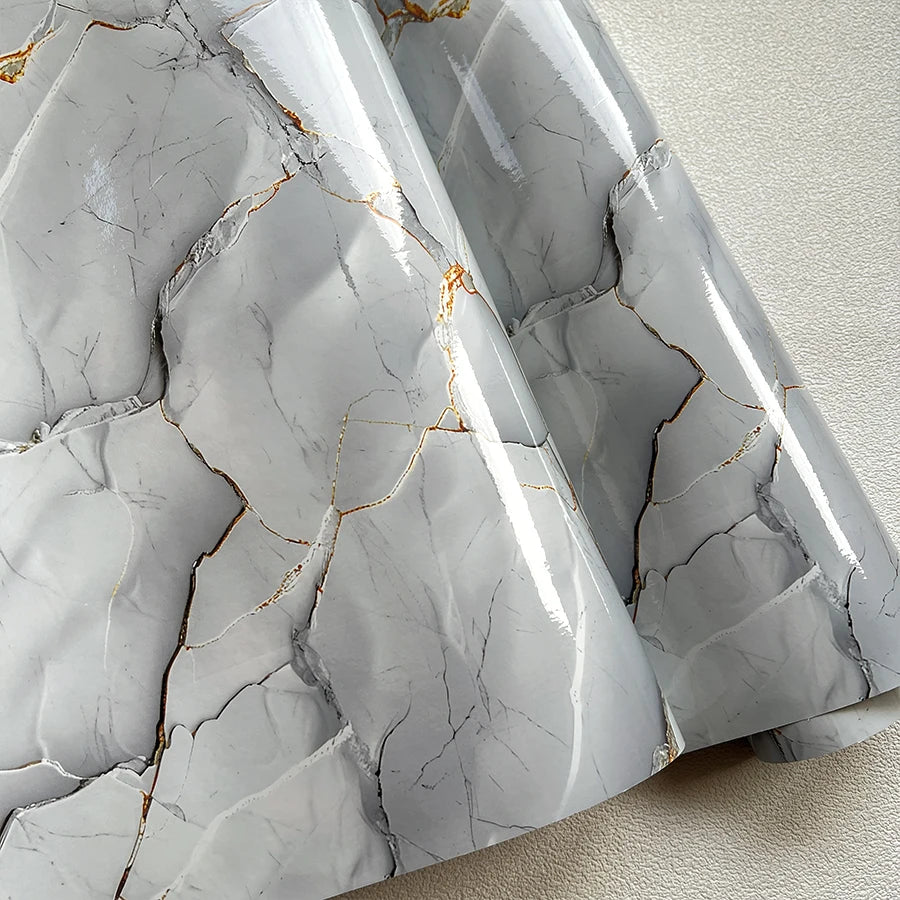 1 roll of marble self-adhesive wallpaper PET waterproof, flame-retardant, oil proof sticker background wall decorative wallpaper
