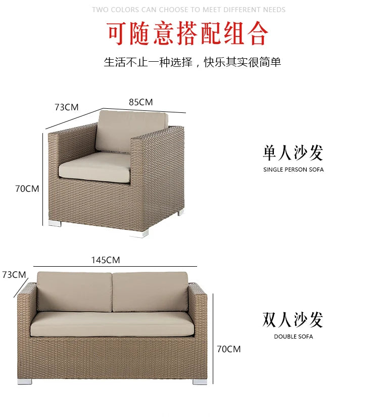 Outdoor Coffee Table Garden Sofas Combination Leisure Nordic Lawn Garden Sofas Simple Pe Rattan Furniture Sofá Jardín MHHYSF