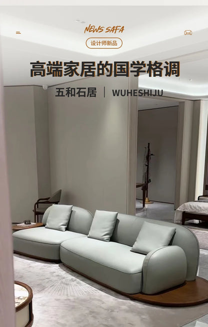 A506  Sofa Italian minimalist cowhide large flat-level villa living room high-end modern simple cream leather sofa