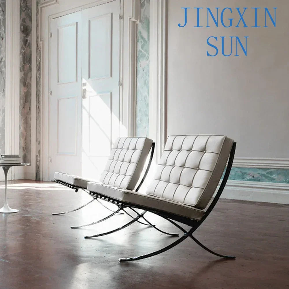 High-end Modern Single Black Accetnt Leather Silla Barcelona Chair Lazy Leisure Lounge Chair Cushion Metal  Creativity