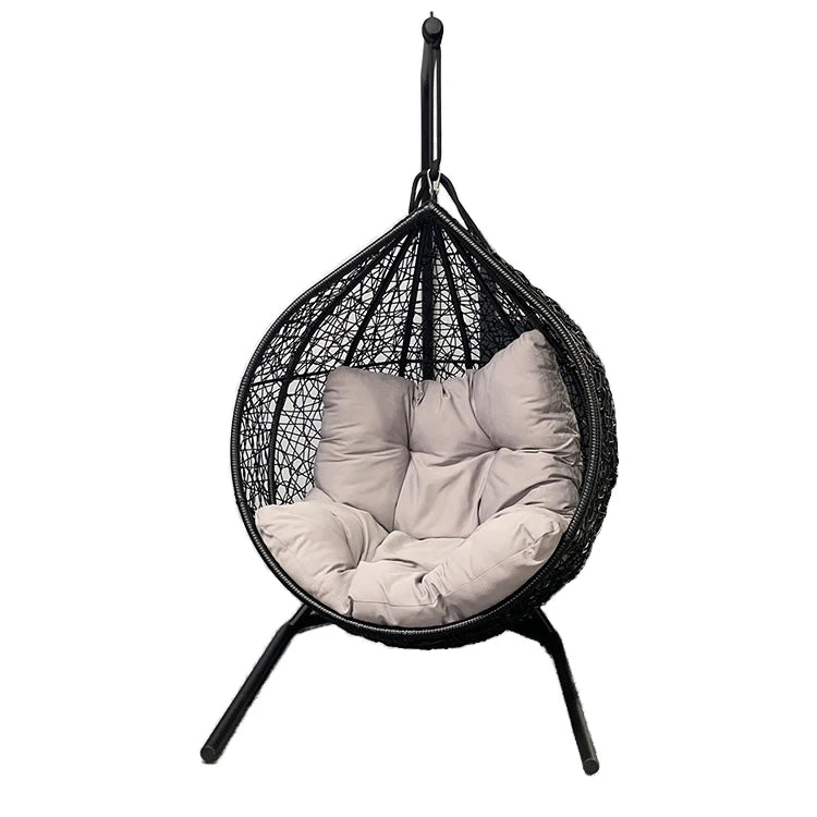 Modern Outdoor Garden Patio Courtyard Aluminium Metal Hanging Egg Swing With Stand Rattan Egg Swing Chair