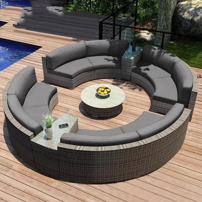 Outdoor rattan round sofa villa terrace courtyard rattan art hotel leisure area reception rattan sofa waterproof combination