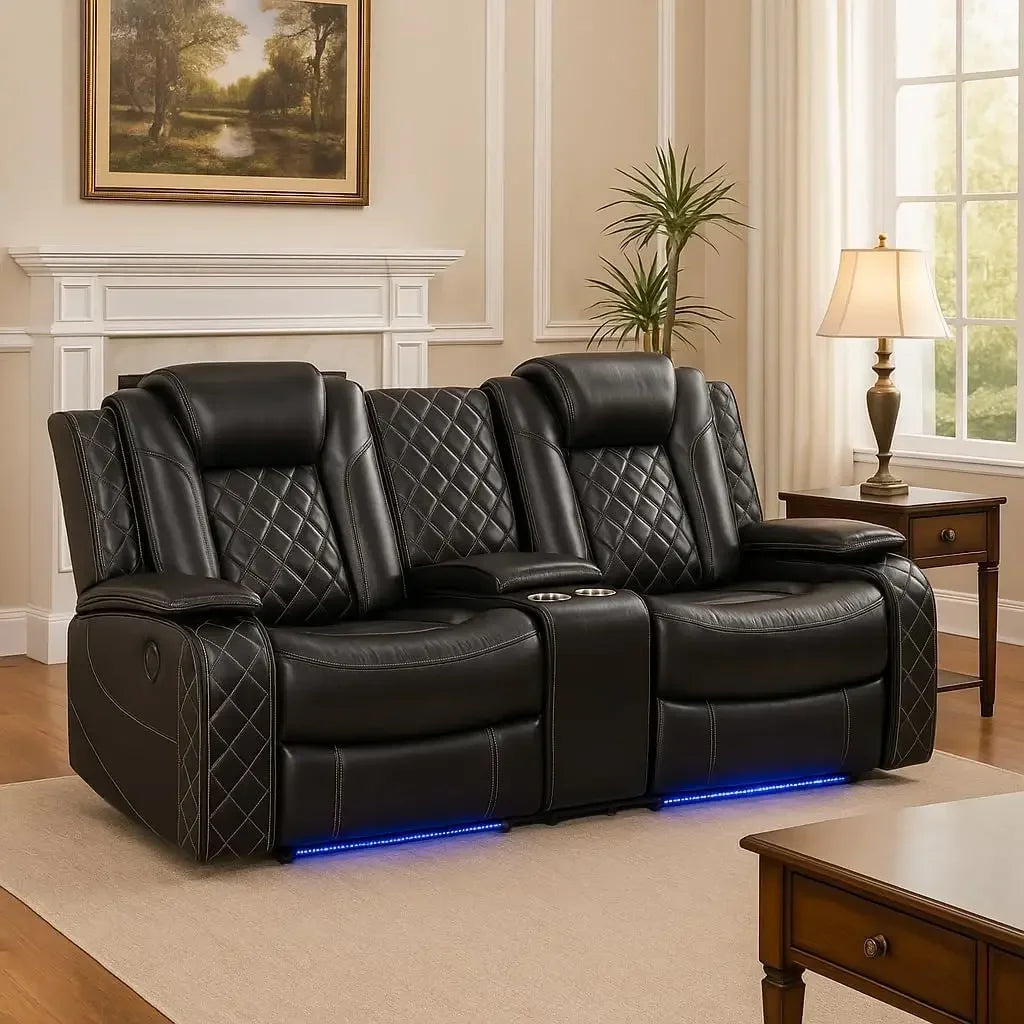 Bestseller Power Leather Recliner Sofa Set with LED Lights