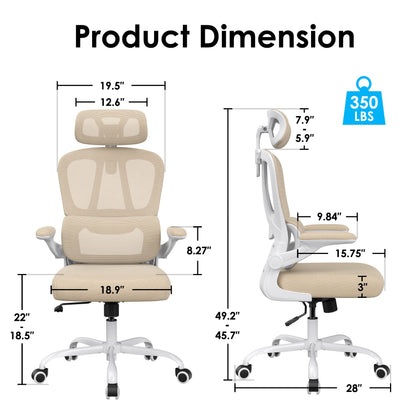 Farini Ergonomic Office Chair, Home Office Desk Chair with Lumbar Support & Headrest, High Back Computer Chair for Work, Study