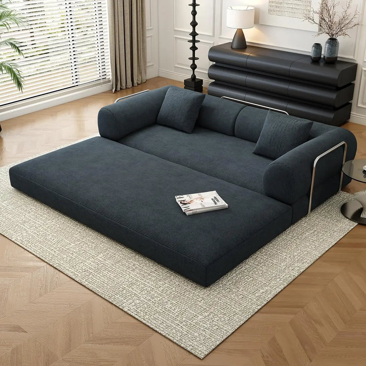 78.8" Modular Sofa Bed - 4-in-1 Convertible Design with Corduroy Fabric and High Density Sponge, Removable Cover, Customized