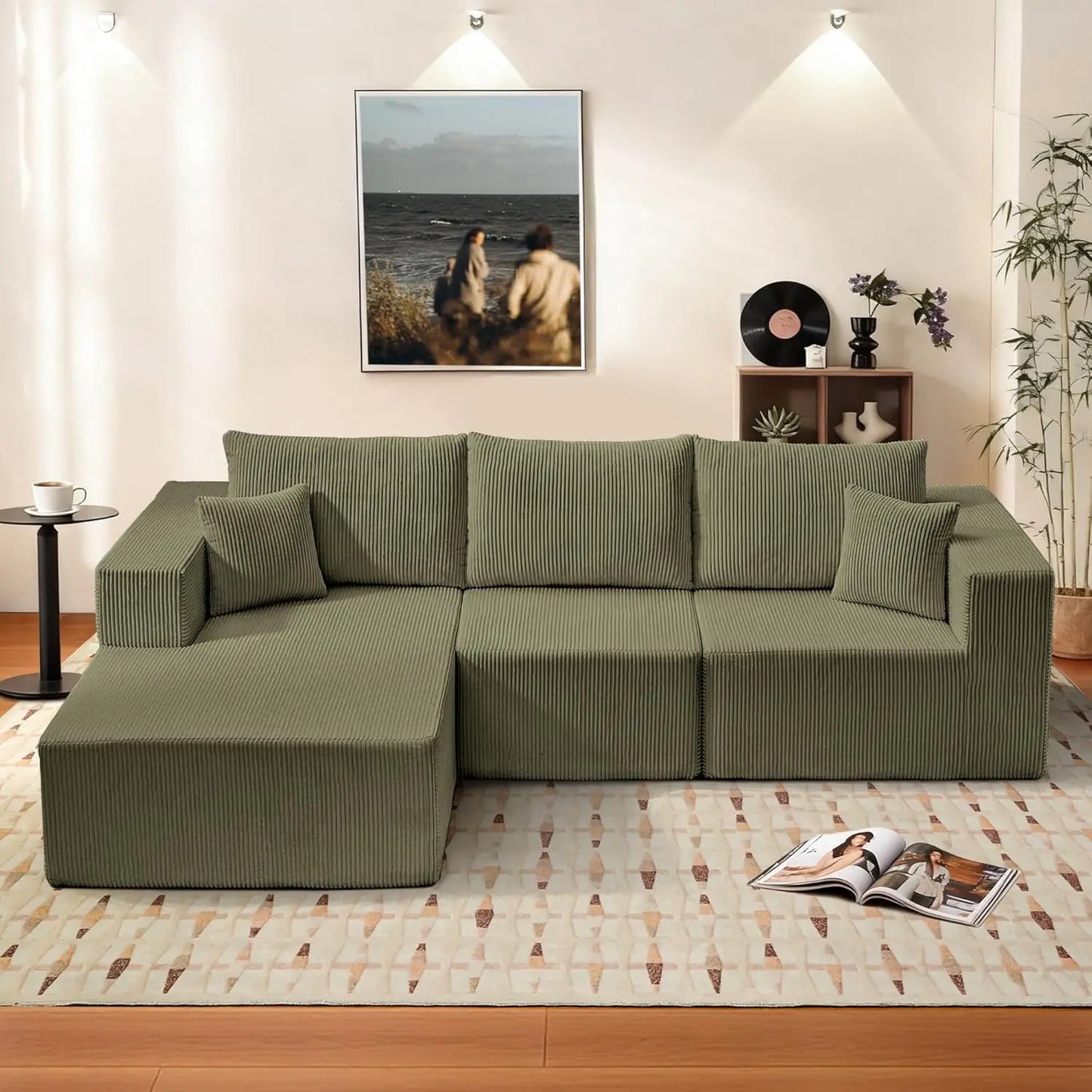 108'' Cloud Couch Modular Sectional Sofa with L-Shape Chaise Modern Upholstered Corduroy Living Room Customized Sofa Set