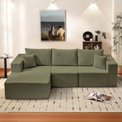 108'' Cloud Couch Modular Sectional Sofa with L-Shape Chaise Modern Upholstered Corduroy Living Room Customized Sofa Set