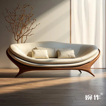 Washable White Nordic Sofa Wood Adults Reclining Lounge Double Chaise Couch Living Room Bedroom Lazy Divano Letto Furniture