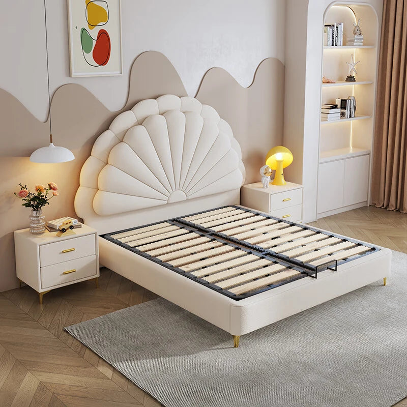 cheap Luxury Leather Princess Petal Bed with LED Lights queen bed frames 120x200cm 135x200cm 150x200cm 180x200cm Beds Furniture
