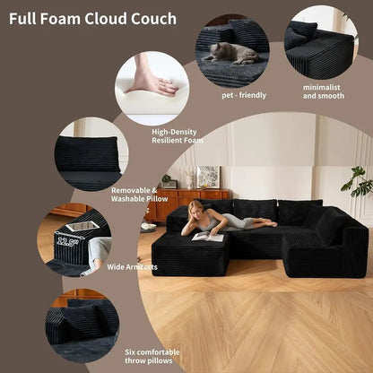 Oversized L-Shaped Memory Foam Sleeper Sectional Sofa