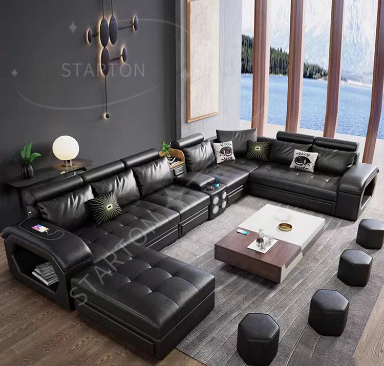 Nordic Italy Leather Lounge Genuine Leather Sectional Big Sofa l Shape Living Room Sofas Leather Luxury Corner Furniture