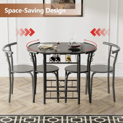 Vineego 3-Piece Small Kitchen Dining Set for 2 Black Wooden Table And Chairs Space Saving Breakfast Set