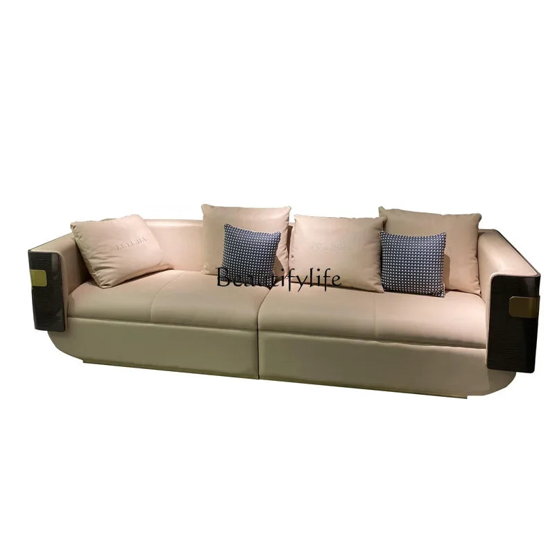 4yj9 Italian Style Light Luxury Genuine Leather Sofa Set Villa Living Room Combination Furniture Postmodern Hong Kong Style