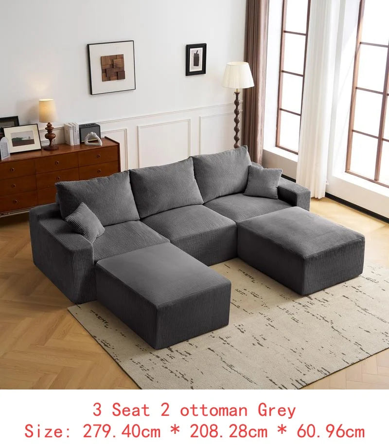 110 Inch L-Shaped Sectional Sofa, Full-Compression 3-Seat Cloud Couch with Chaise, No Assembly Needed Modular Sofa for Living