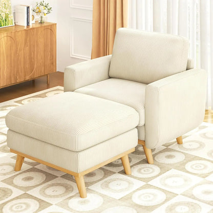97" L-Shape Modular Sofa, 3-Seat Corduroy Couch with Movable Ottoman, Sectional Sofa for Living Room, Green, Customized