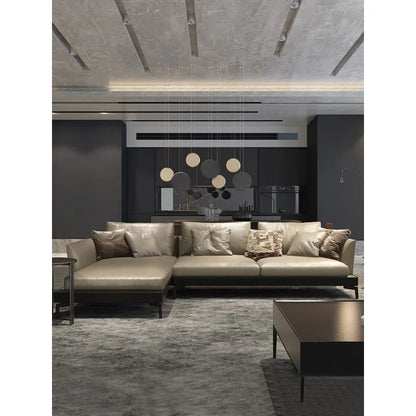 Italian sofa light luxury nappa leather furniture large apartment living room gray Nordic simple modern Hong Kong model room
