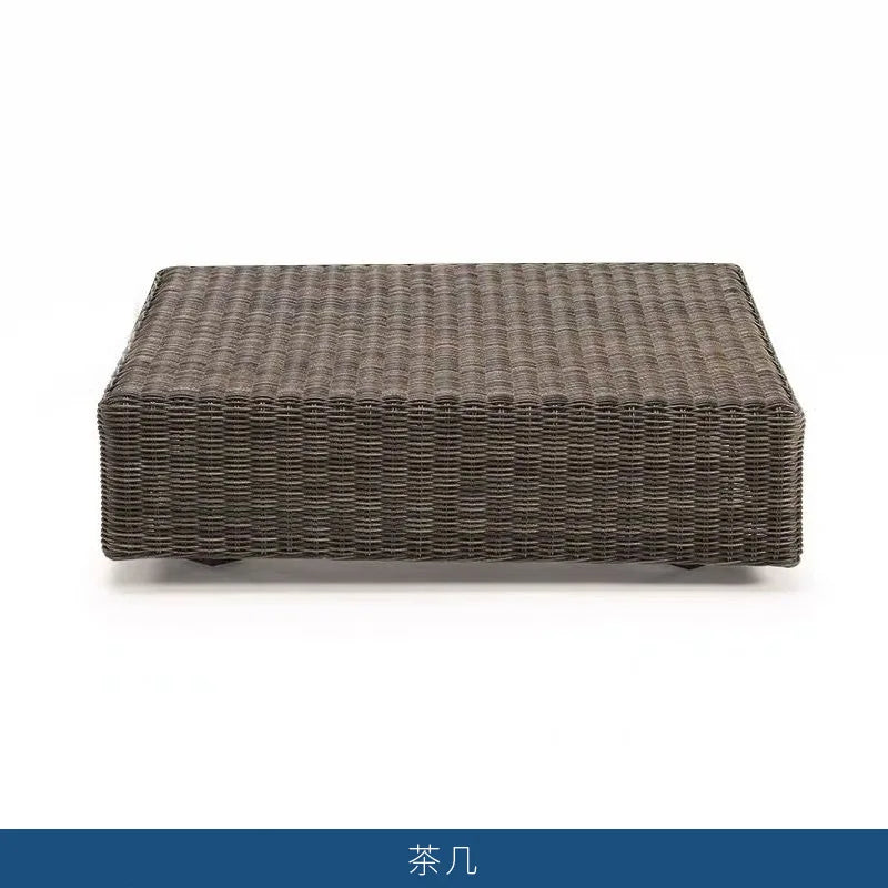 Nordic courtyard rattan furniture outdoor waterproof sunscreen sofa coffee table pedal double recliner resort bed and breakfast