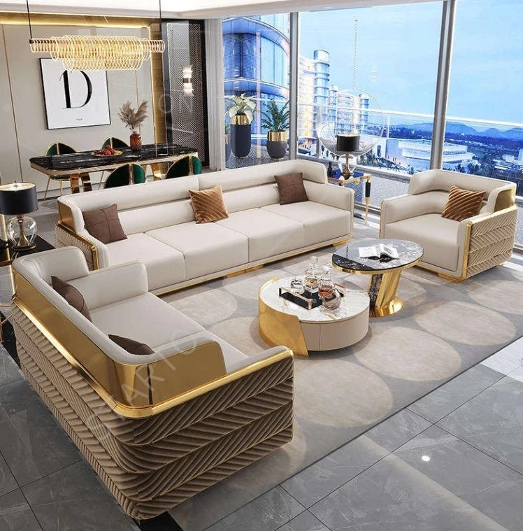 Newest Living Room Sofa Set Gold Stainless Steel Lounge Chair Loveseat Teddy Fur Couch for Home Hotel