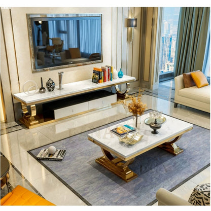Light luxury marble coffee table stainless steel living room household gold square tea table