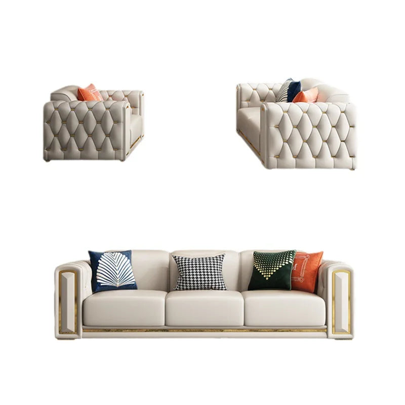 Cross-border Light Luxury Sofa Simple Modern Leather Sofa Italian Minimalist Villa Living Room Buckle Leather Sofa Combination