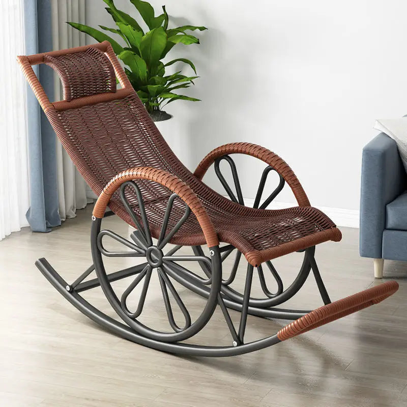 Hot Chair with Cushion and Floor Mat Ergonomic Wicker Recliner Lounge Chair for Patio Balcony Living Room