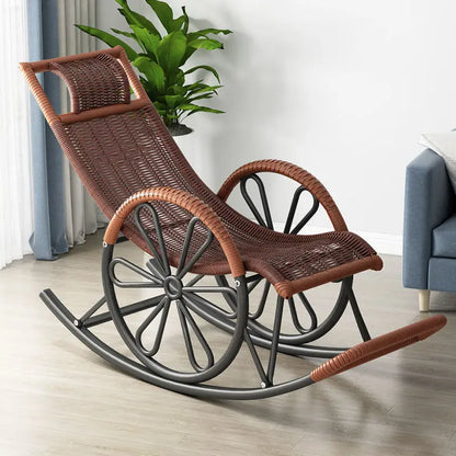 Hot Chair with Cushion and Floor Mat Ergonomic Wicker Recliner Lounge Chair for Patio Balcony Living Room
