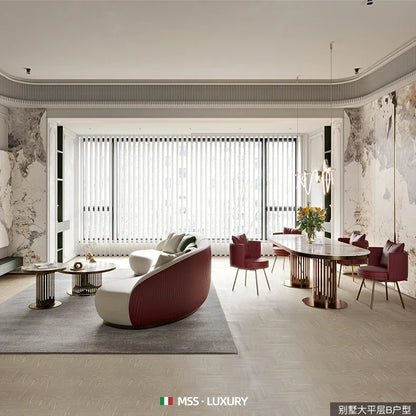 Two-color U-shaped villa leather sofa, modern light luxury semi-curved sofa