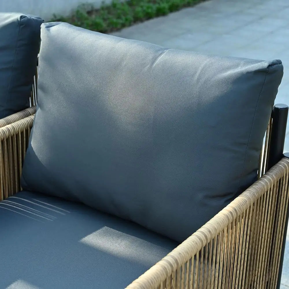 All-Weather Outdoor Wicker Sofa Set with Coffee Table and Cushions, Suitable for Patio, Garden, Backyard, Brown & Grey