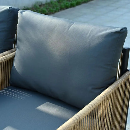 All-Weather Outdoor Wicker Sofa Set with Coffee Table and Cushions, Suitable for Patio, Garden, Backyard, Brown & Grey