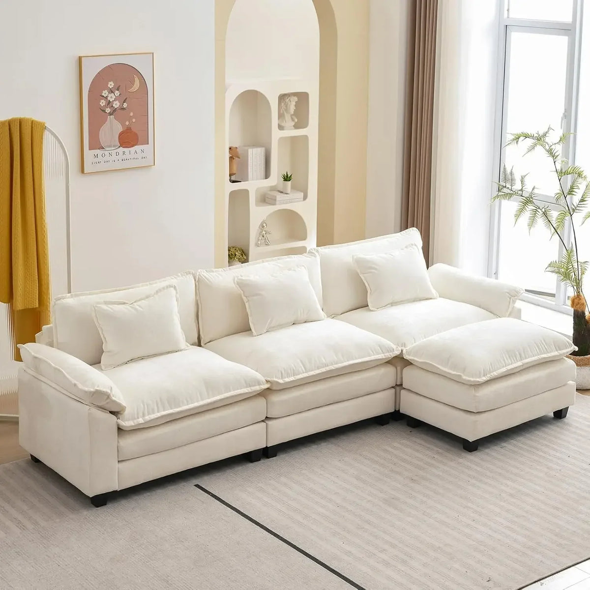 l L Shape Sofa Comfy Sectional Cloud Couch for Living Room with Pillows, Modern Velvet Sofa Sleeper Deep Couches with Ottoman