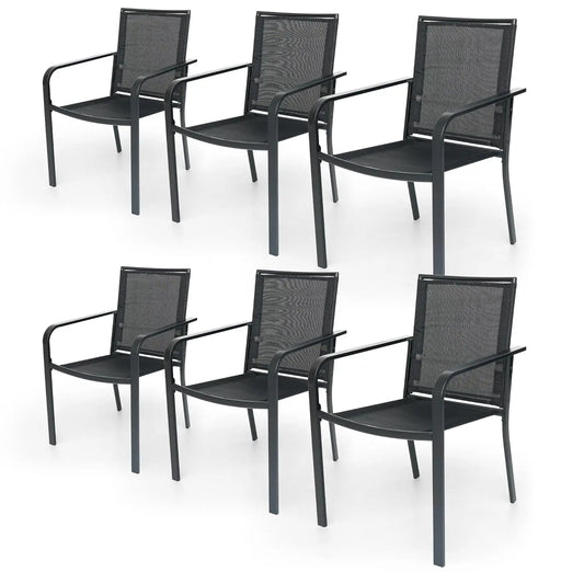 Patio Dining Chairs Set of 6, Outdoor Stackable Dining Furniture Set, All Weather Dining Set for Lawn, Garden, Backyard, Poolsid