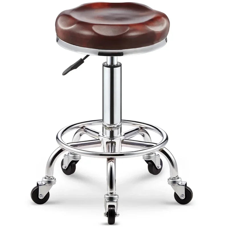 Black PU Leather Rolling Stool Round Swivel Stool with Wheels Height-Adjustable Seat for Salon Tattoo or Office Use