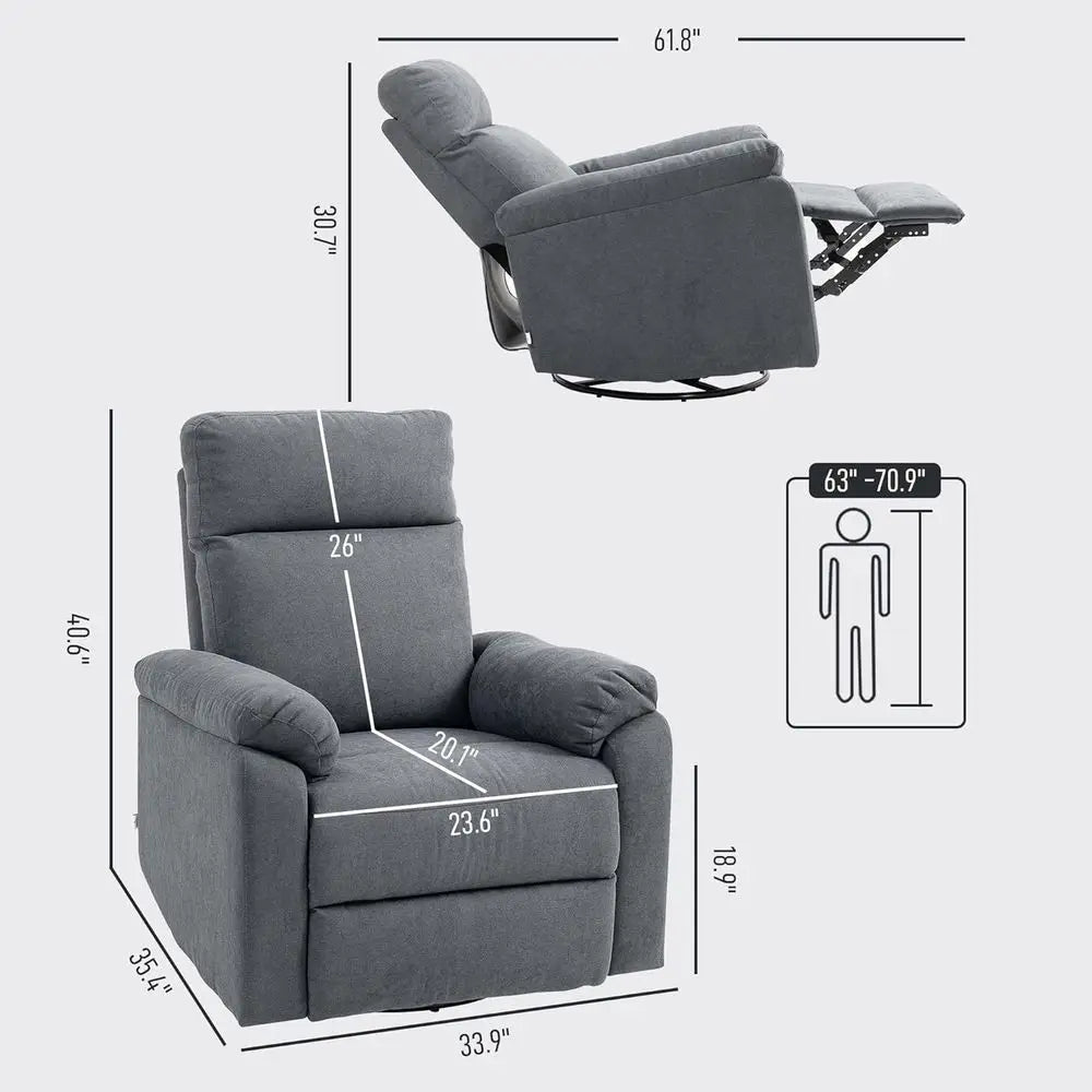 Modern Overstuffed Reclining Chair with Swivel and Rocking Features, Wide Glider Sofa with Pocket Spring and Pocket, Ideal for L