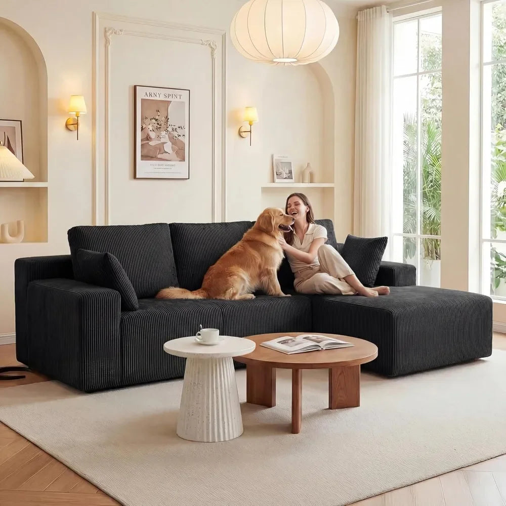 Modular L Shaped Couch for Living Room, Deep Seat Sectional Sofa with Chaise, Memory Foam, No Assembly, Black