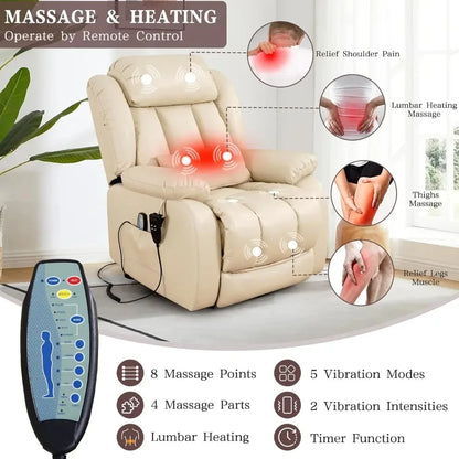 Recliner Chair for Adults, Dual Motor Power Lift Chair, Infinite Position, Lay Flat Lift, Massage and Heating, Exten