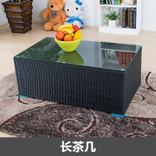Outdoor rattan sofa, rainproof and sunscreen woven three piece set, tea table combination, outdoor furniture