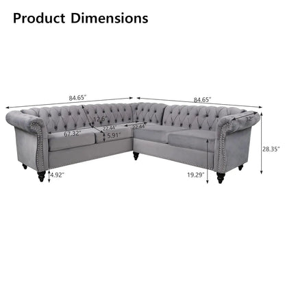 L-Shaped Sofa, Sectional Chesterfield Couch 5-Seater Velvet Upholstered Small Accent Tufted Sofa with Rolled, Customized